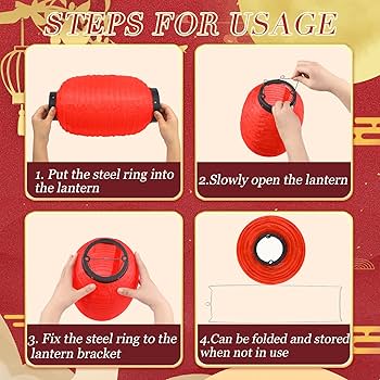 24 Pcs Traditional Japanese Style Red Silk Hanging Lantern